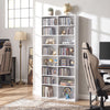 Freestanding 16 compartment CD storage unit in white with 12 adjustable shelves for customizable organization.