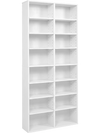 Freestanding white 16 compartment CD storage unit with 12 adjustable shelves for customizable organization.