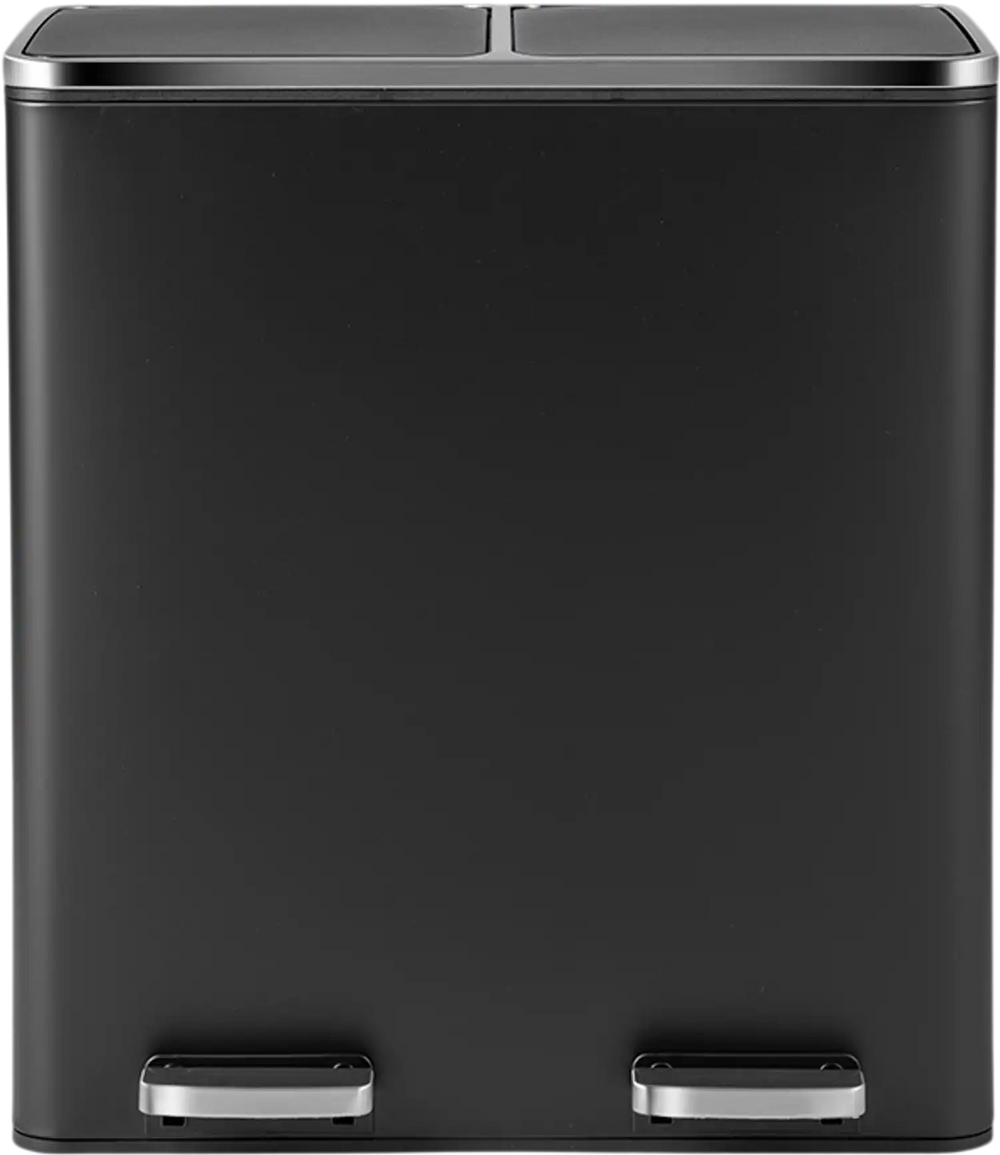 16-gallon black dual step trash can with two separate buckets for efficient garbage sorting in a modern entryway.