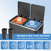 Dual step trash can with two 8-gallon inner buckets for efficient waste sorting, featuring a sleek black design.