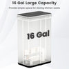 16-gallon silver trash can with wing lids, designed for kitchens and bathrooms, featuring touchless sensor and soft.