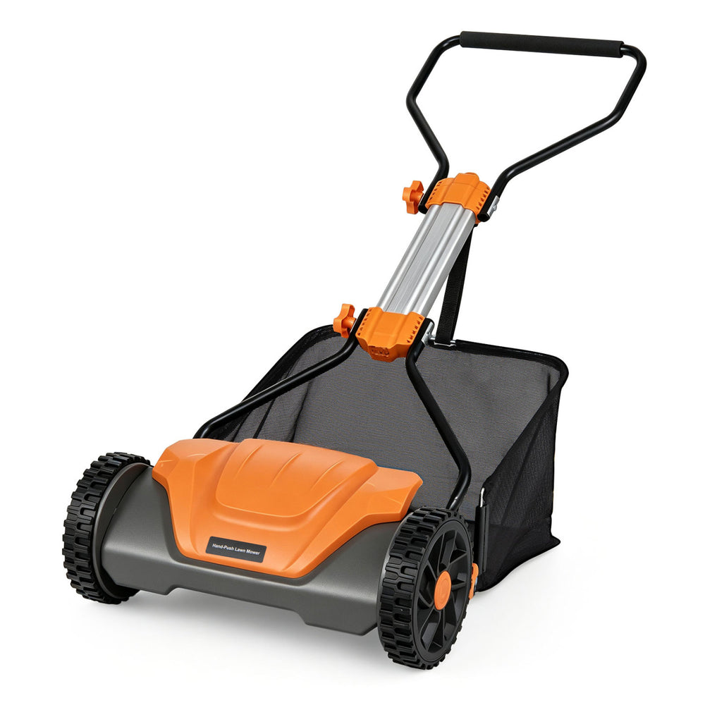 16 Inch Adjustable Cutting Heights 5-Blade Push Reel Lawn Mower with 8 Gal Removable Grass Catcher Bag-Orange - Gallery View 1 of 1