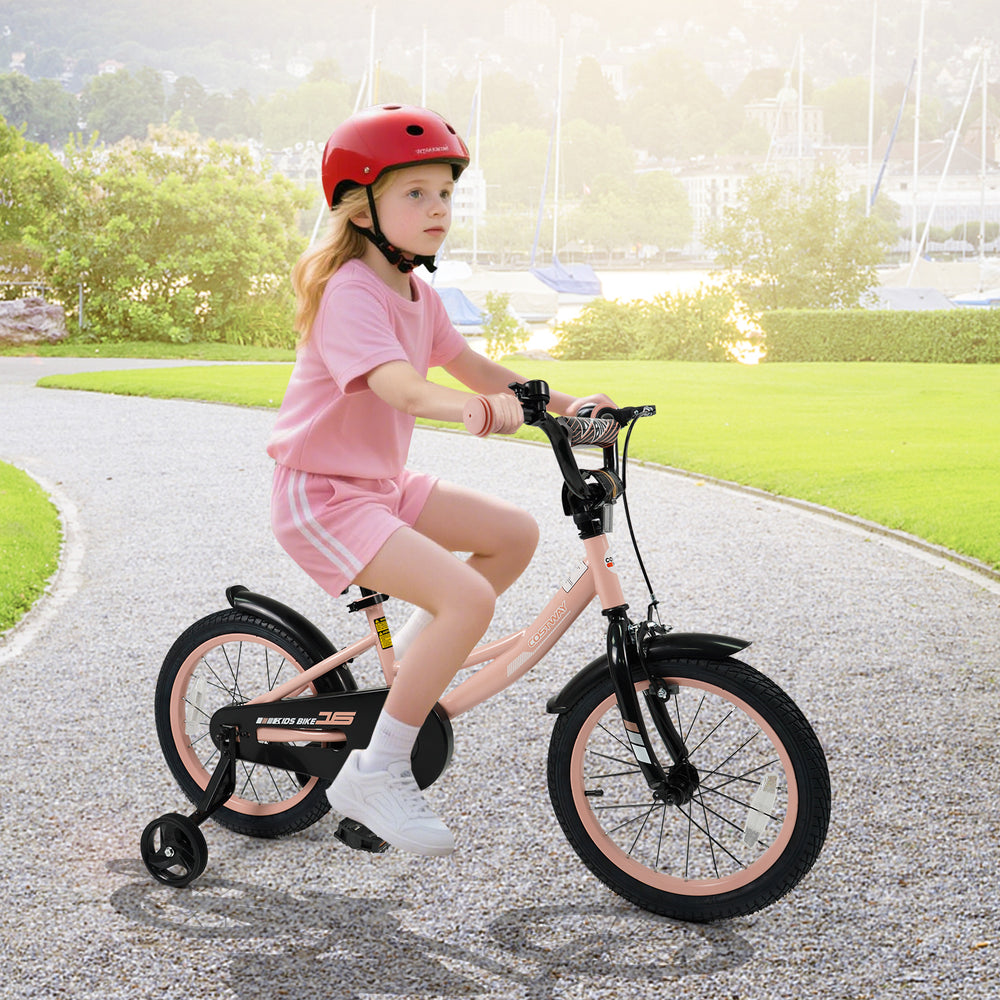 16 Inch Kids Bike Adjustable with Removable Training Wheels Pink for 3-8 Years Old - Gallery View 1 of 10