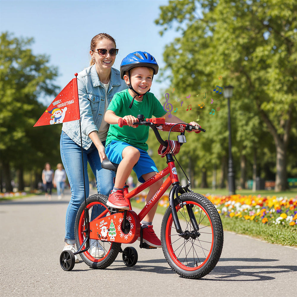 16 Inch Kids Bike Adjustable with Christmas Music & Flag for Aged 4-7 Years Old - Gallery View 1 of 10
