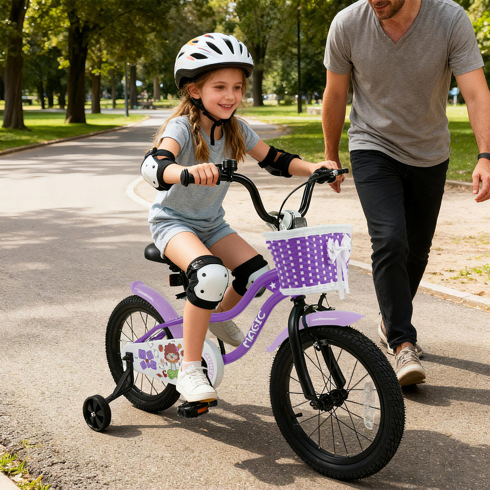 16 Inch Kids Bike with Training Wheels for Aged 4-7 Years Old - Magic Purple - Gallery View 1 of 9
