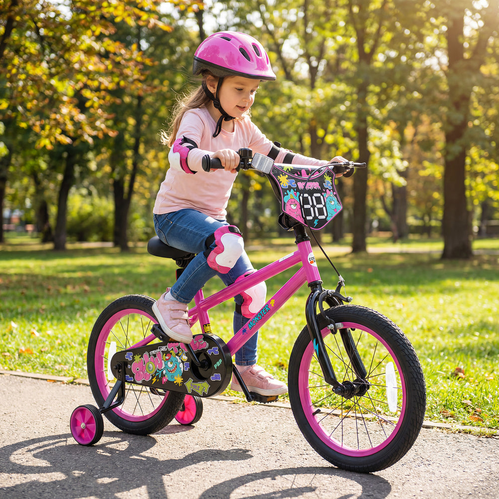 16 Inch Kids Bike with Training Wheels for Ages 4-7 Years Old Pink- Street Art Time - Gallery View 1 of 10