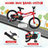 16-inch kids bike with carbon steel frame, LED lights, hand brake, and coaster brake for safe riding. Ideal for ages.