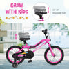 16-inch kids bike in pink with adjustable seat, training wheels, and LED lights for ages 4-7, perfect for safe riding.