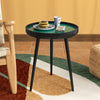 Mid-century modern coffee end table with sea shell decoration, green tabletop, and sturdy mahogany wood legs for.