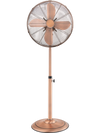 16-inch copper pedestal fan with adjustable height, 3 speeds, and 75° oscillation for effective air distribution.