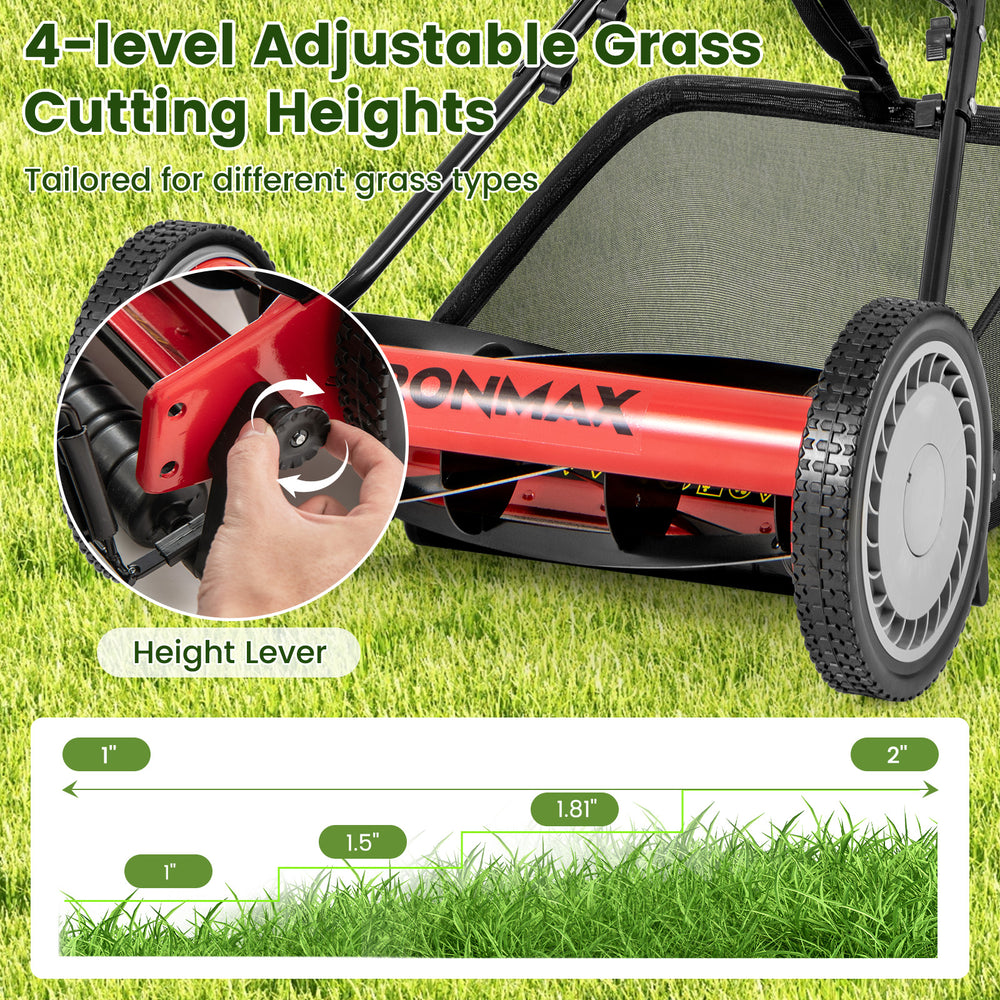 Adjustable height lever on the 16-inch push lawn mower, showcasing 4 cutting positions for tailored grass care.