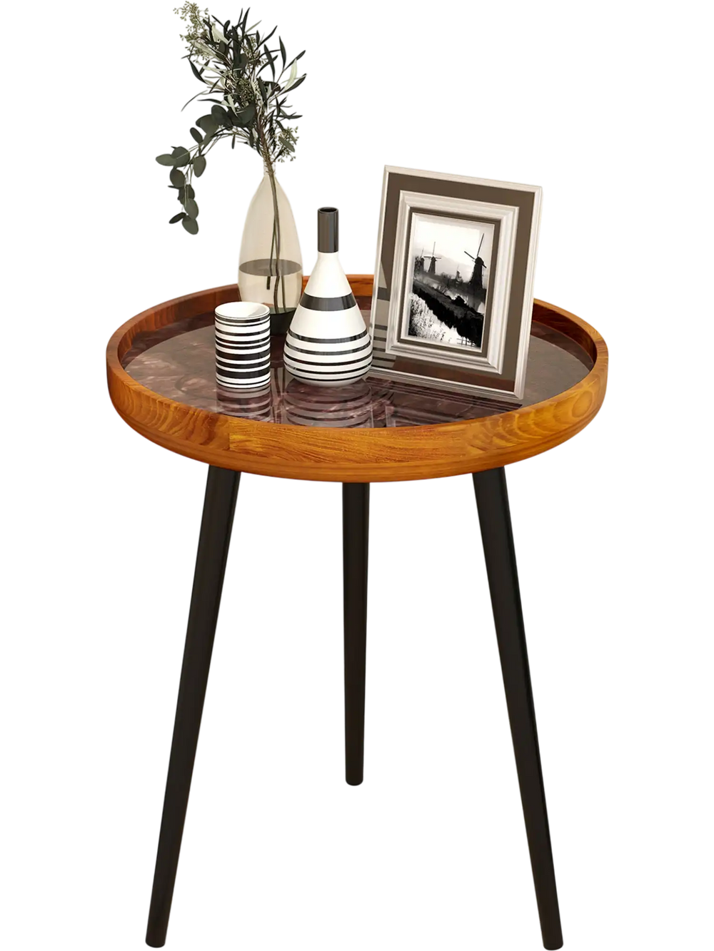 16-inch round end table showcasing a unique sea shell design and epoxy resin finish, ideal for functional decor in any.