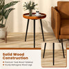 Round end table with handmade sea shell tabletop, epoxy resin finish, and sturdy mahogany wood legs for stylish decor.