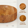Teak wood washbasin with smooth finish, rounded corners, and exquisite wood grain, ideal for kitchens and bathrooms.
