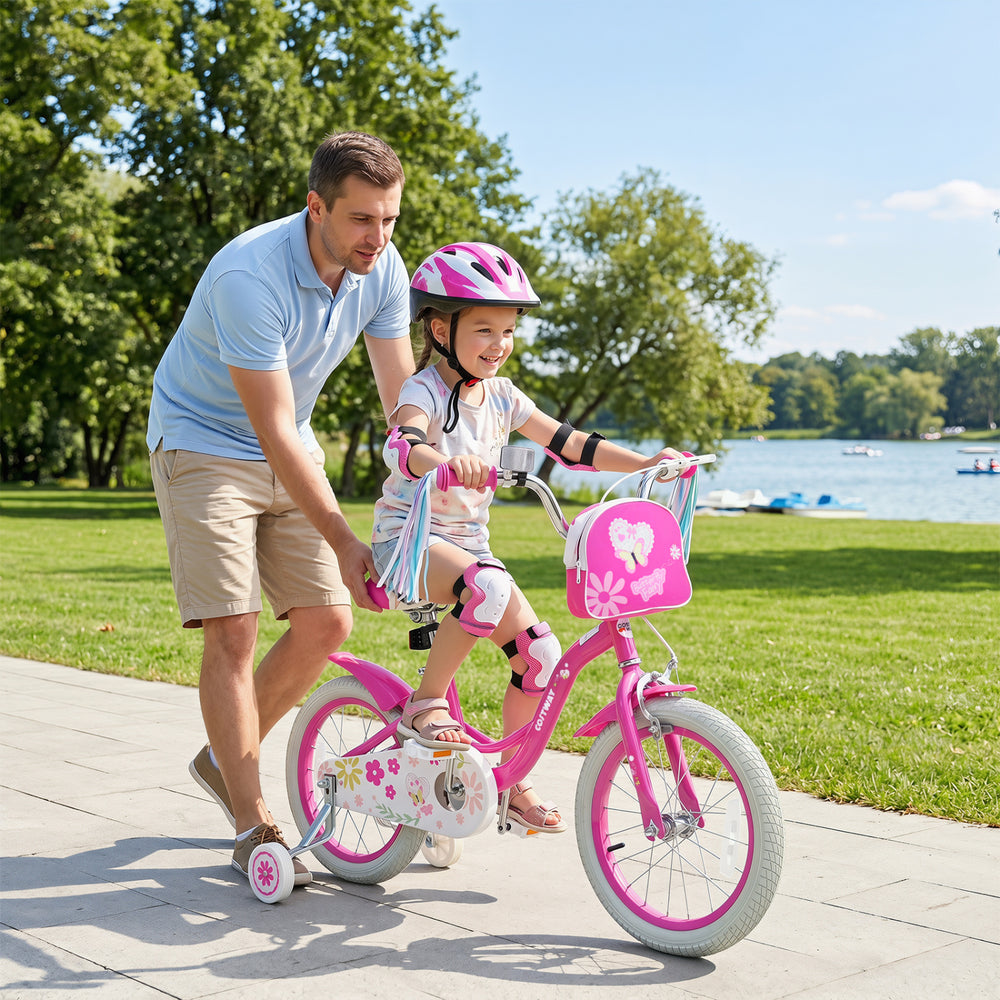 16 Inches Girls Bike with Front Bag and Streamers for 4-7 Years Pink - Gallery View 1 of 10