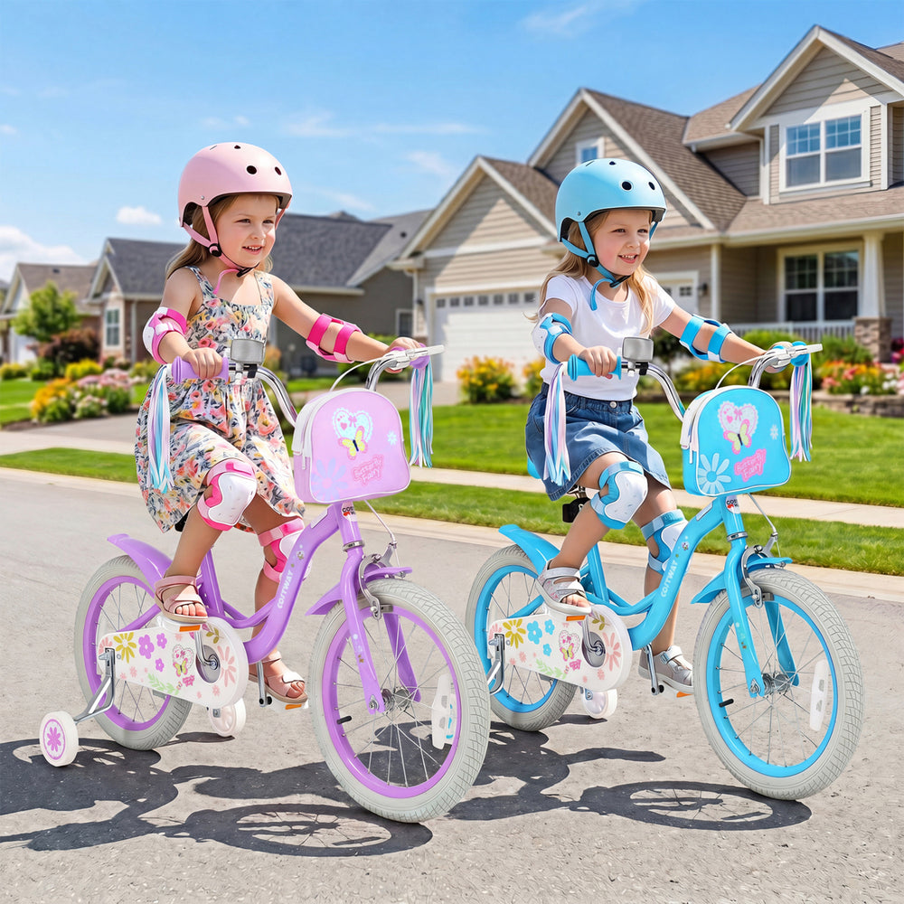 16 Inches Girls Bike with Front Bag and Streamers for 4-7 Years Purple - Gallery View 1 of 9