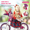 Kids bike with a detachable doll seat, adjustable handlebars, and removable training wheels for safe riding adventures.