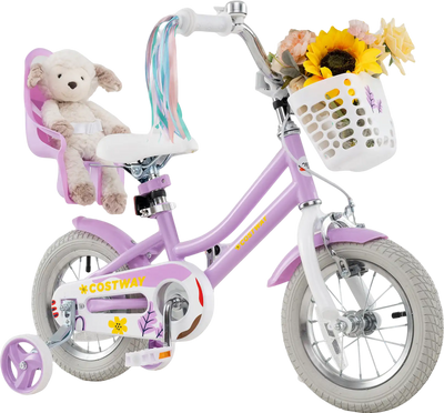 Costway Girls Kids Bike w/ Doll Seat Streamers 12-20