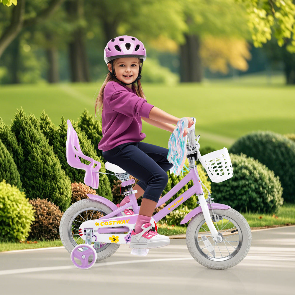 12 Inch Girls Bike Kids Bicycle with Doll Seat and Streamers for Children 3-4 Years Old - Gallery View 1 of 10