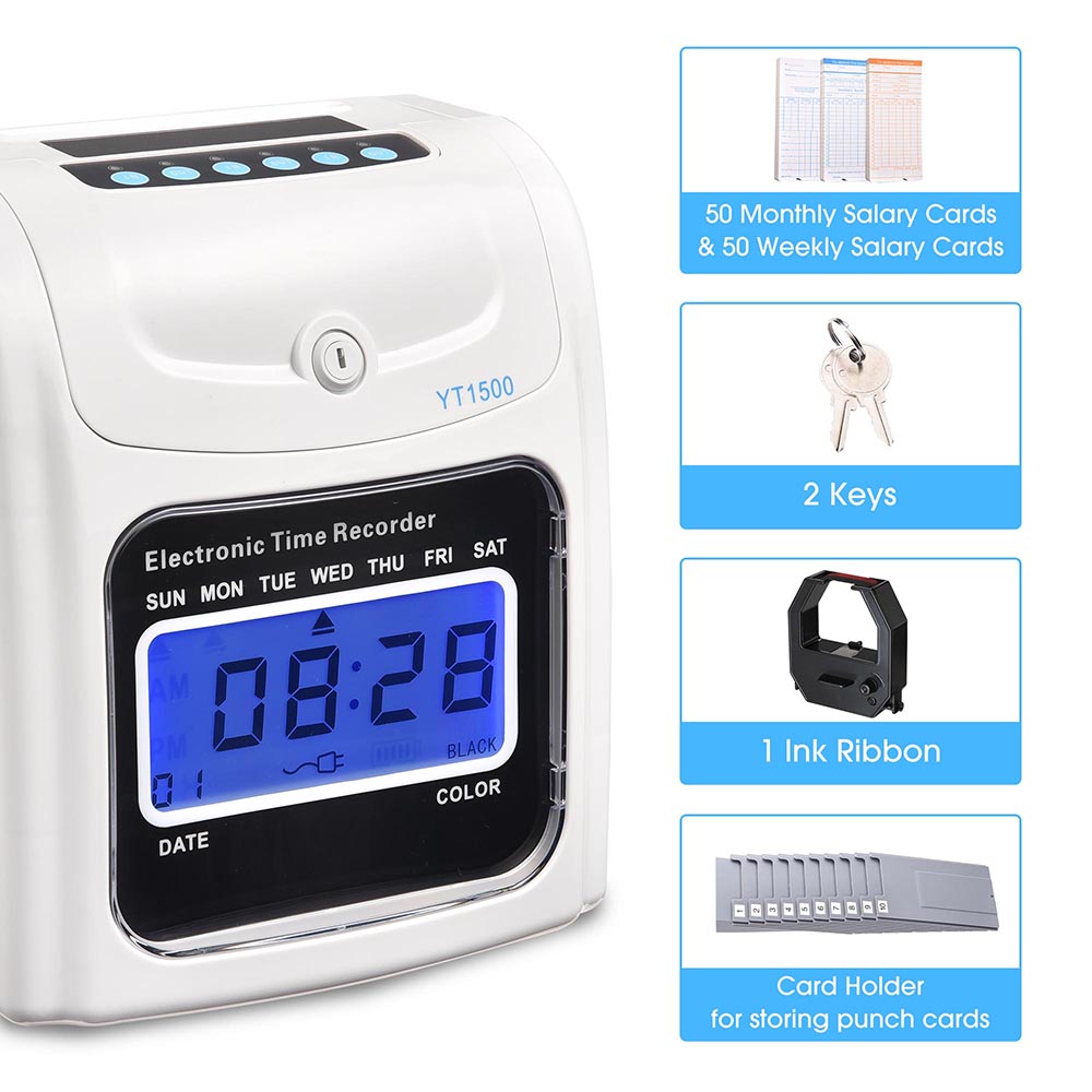 Yescom Punch Clock with Weekly Monthly Cards & Holder New
