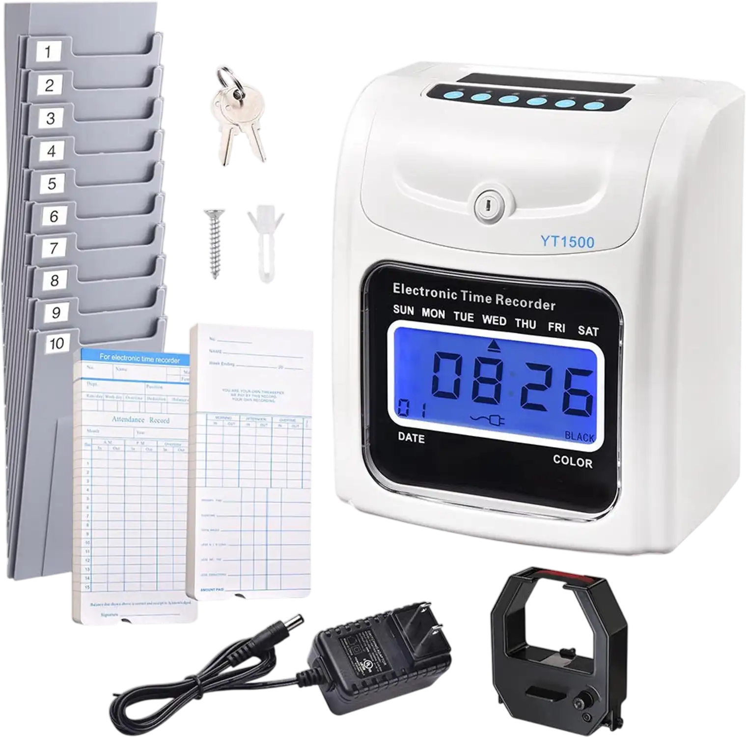 Yescom Punch Clock with Weekly Monthly Cards & Holder New