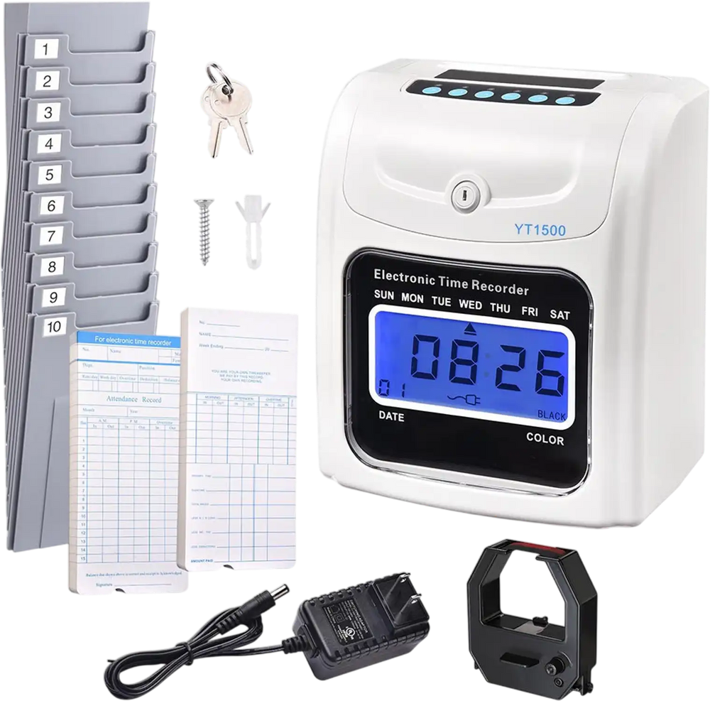 Yescom Punch Clock with Weekly Monthly Cards & Holder New