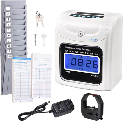 Yescom Punch Clock with Weekly Monthly Cards & Holder New