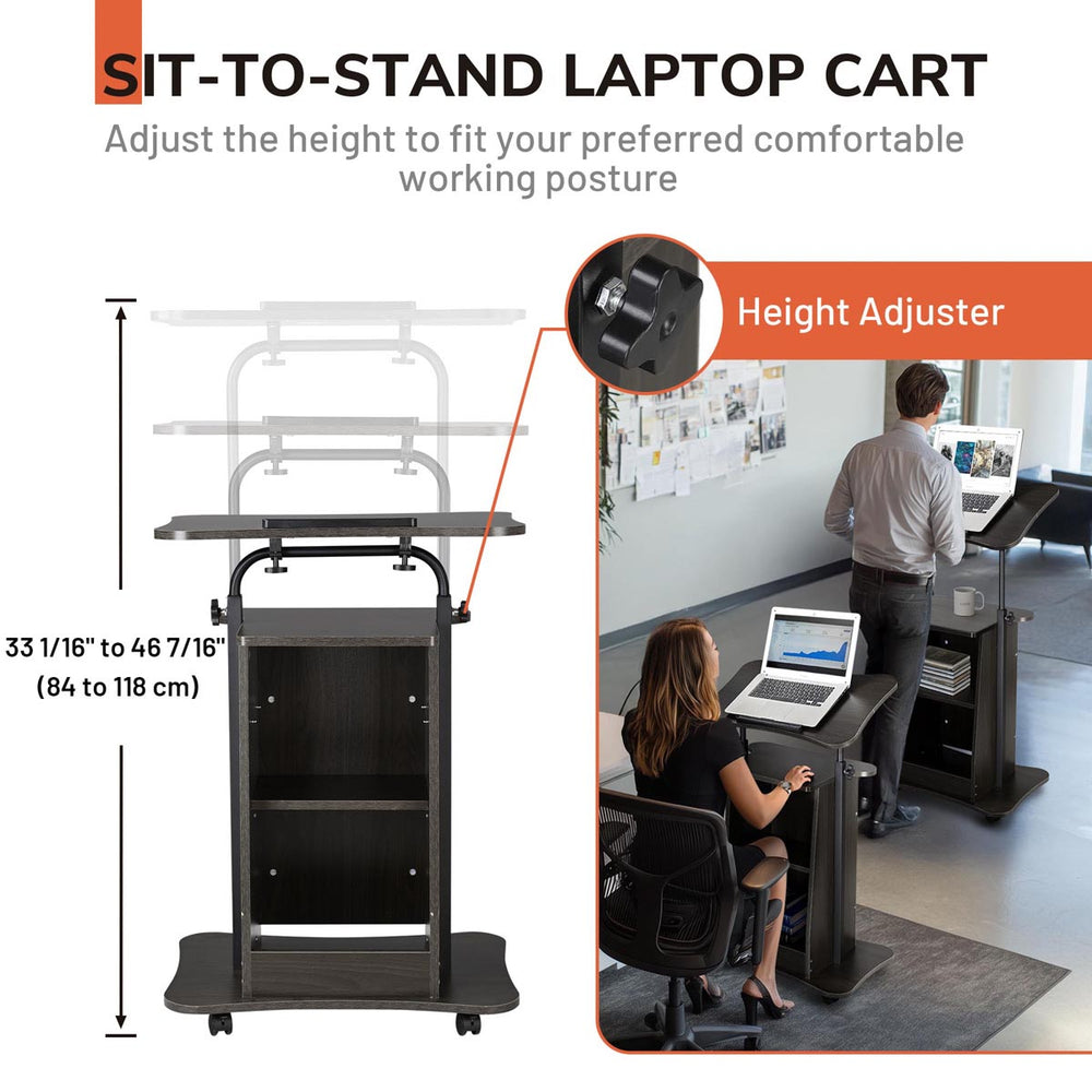 Yescom Height-Adjustable Rolling Laptop Cart with Storage New
