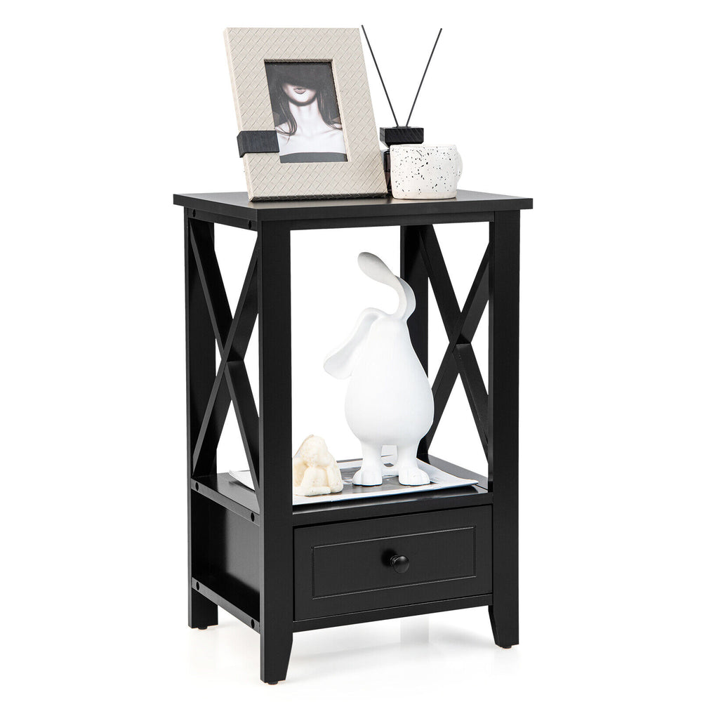 2-Tier 16 x 14 Inch Multifunctional Nightstand with Storage Drawer-Black - Gallery View 1 of 10