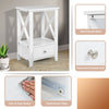White 2-tier nightstand with storage drawer, featuring a sturdy MDF frame and X-shaped design for stability and.