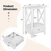 2-tier white nightstand with storage drawer, dimensions 16 x 14 x 24 inches, ideal for bedroom or living room use.