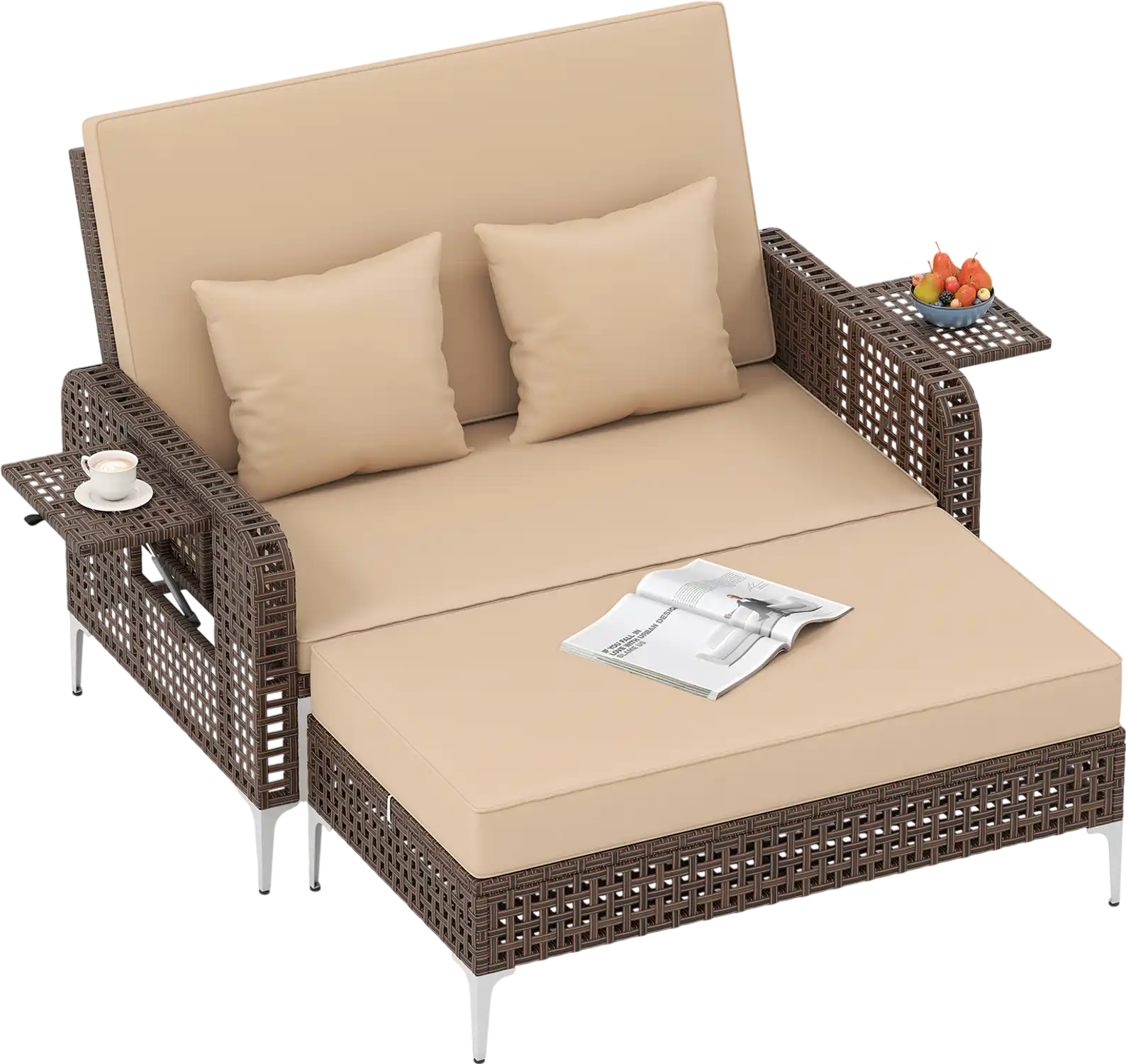 Costway Patio Rattan Wicker Daybed Loveseat Ottoman Adjustable Backrest 50594577 New