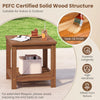 2-tier outdoor side table with storage shelf, solid wood, teak oil finish, ideal for patio and garden use.