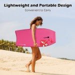 Lightweight bodyboard in pink with EPS core, designed for easy carrying and excellent buoyancy for outdoor surfing.