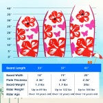 Lightweight bodyboard sizes with colorful designs, featuring durable EPS core and waterproof XPE deck for optimal.