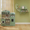Kids play kitchen set with interactive features and storage, perfect for imaginative play in homes or playrooms.
