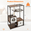 Product dimensions of a 52-inch tall wooden cat tree with condos, platforms, and removable cushions for playful cats.
