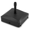 Black 176 lbs fillable umbrella base with 4 wheels and 2 locks for stable support of 6-10 ft market umbrellas.