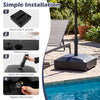 Fillable mobile umbrella base with 4 wheels, 2 locks, and a large spout for stability, ideal for 6-10 ft umbrellas.