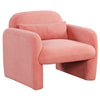 Ergonomic accent chair with soft sherpa upholstery in pink, featuring curved armrests and a removable lumbar pillow for.