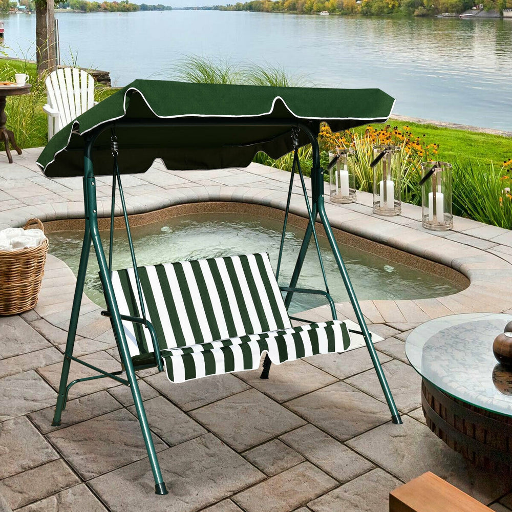 Loveseat Cushioned Patio Steel Frame Swing Glider -Green - Gallery View 1 of 6