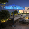 Blue 9 feet solar LED lighted patio umbrella with tilt adjustment, featuring a sturdy pole and vented canopy for.
