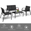 Single black sofa from the 4-piece patio furniture set with a durable steel frame for stylish outdoor relaxation.
