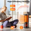 Portable 17-inch black tower space heater with 135° oscillation, 850W/1500W modes, and adjustable thermostat for cozy.