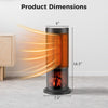 Portable tower space heater dimensions showing 17 inches tall, 6 inches wide, and 7.5 inches deep for efficient heating.