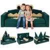 Modular kids play couch in green velvet with removable cover, perfect for inspiring creativity and family bonding.