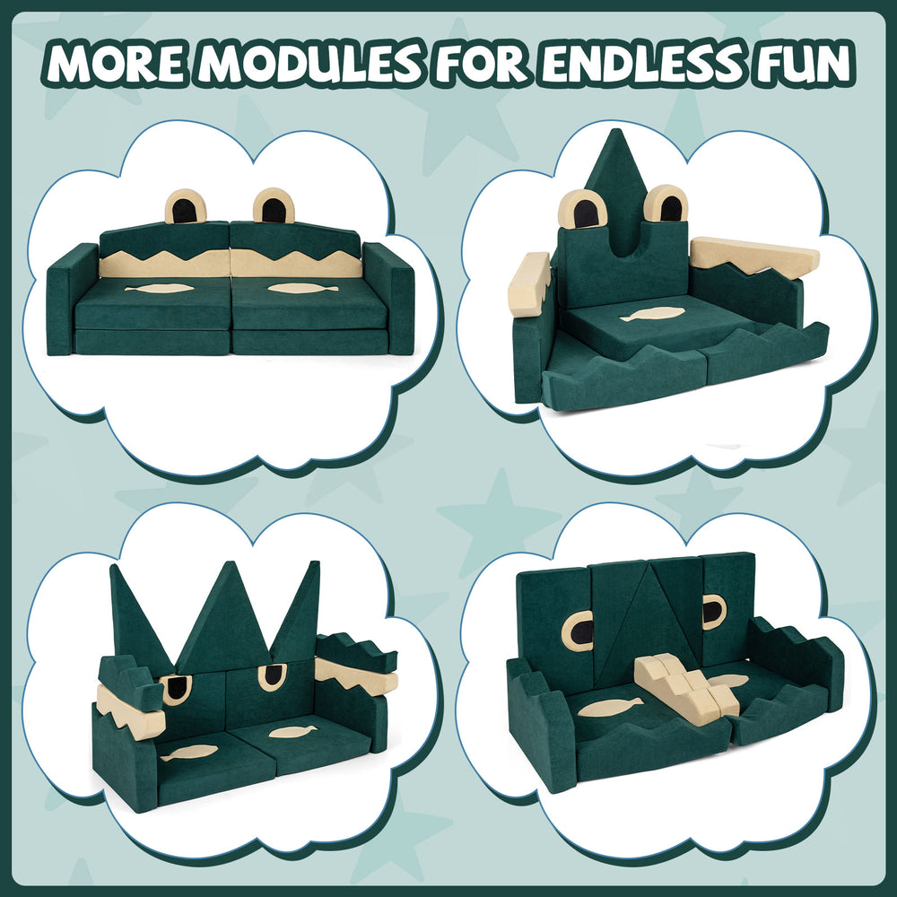 Modular kids play couch set featuring soft velvet fabric and high-density foam, perfect for inspiring creativity and.