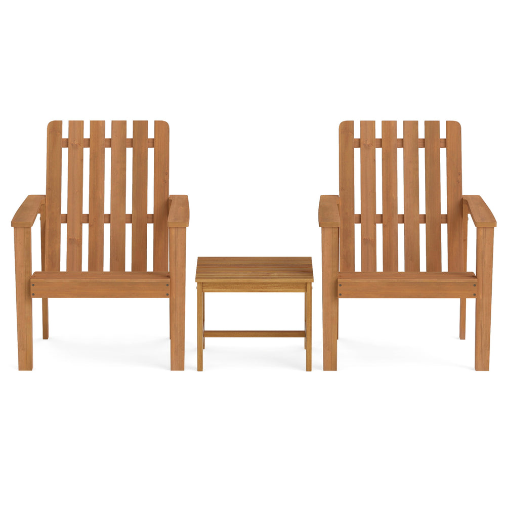Acacia wood side table featuring a square slatted design, ideal for outdoor use on patios, porches, or poolside.
