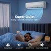 Mini split AC unit in a bedroom, featuring sleep mode and low noise operation for peaceful sleep, 18000 BTU capacity.