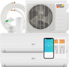 18000 BTU mini split AC system with heat pump, WiFi-enabled, remote control, and 7 cooling modes for multiple rooms.